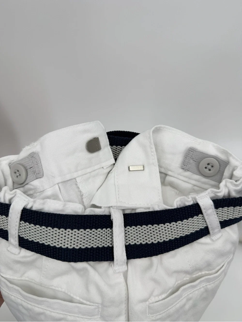 NWT The Children's Place White Chino Shorts with Navy & White Striped Belt